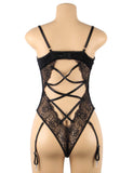 Cross Back Design Lace And Velour Stitching Teddy With Underwire