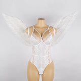Angel Feather Wings Decoration White & Black Lace Sexy Bodysuit