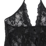 With Farawlaya Sexy Lace Sleeveless See-Through Backless Deep V-Neck Bodysuit With Stocking