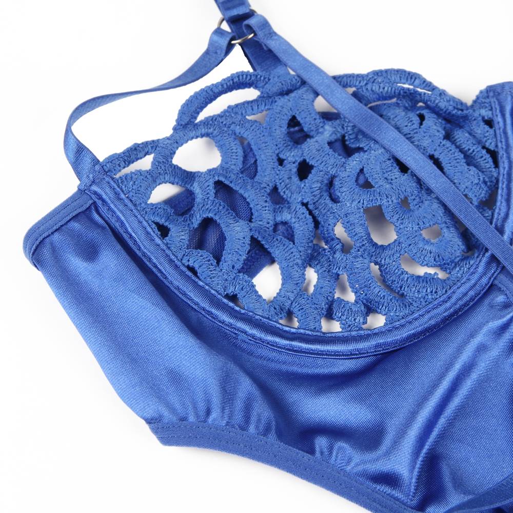 New Lace Splicing Exquisite Hollow Out Cup Teddy With Underwire