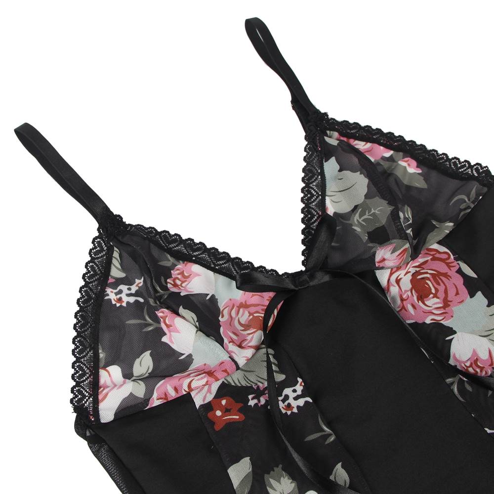 New Floral Print Lace-up Babydoll Without Underwire