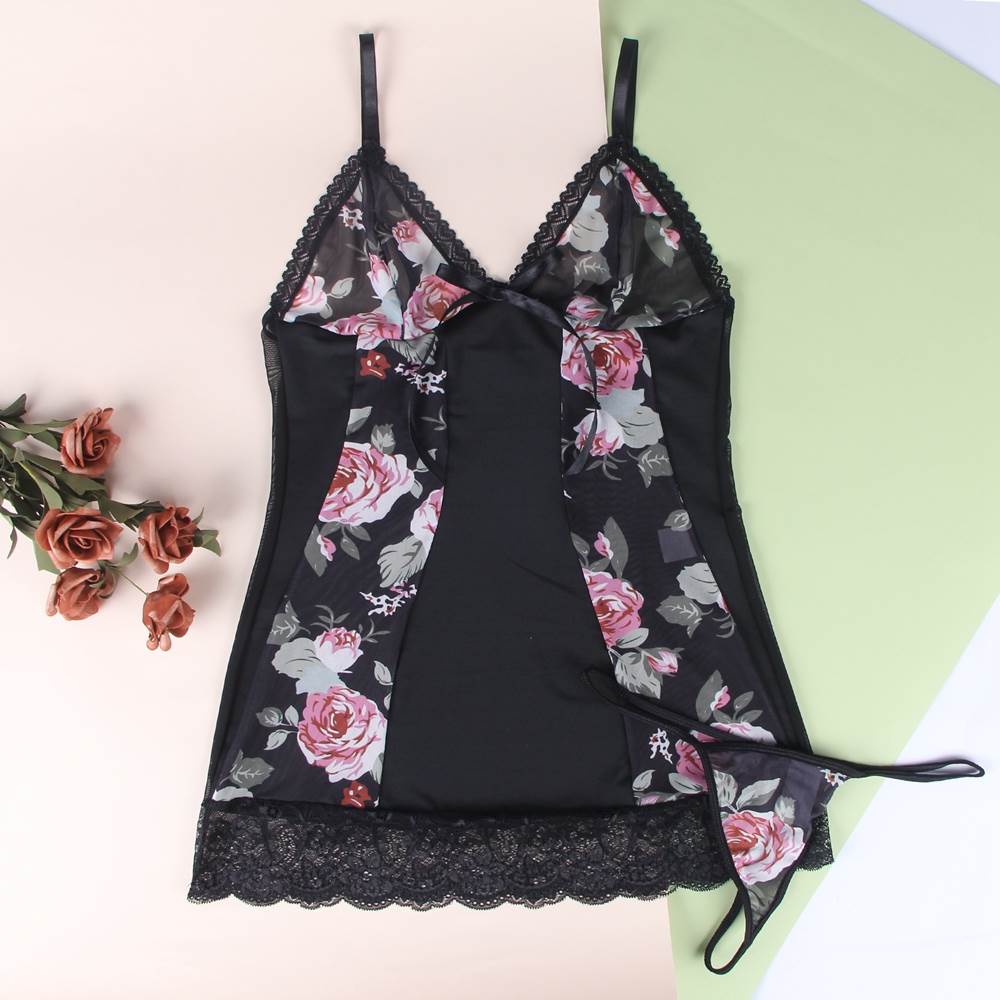 Floral Print Lace-up Babydoll Without Underwire