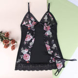 Floral Print Lace-up Babydoll Without Underwire