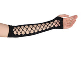 Crotchet Mesh Hollow-out Black Mini Chemise Dress With Gloves
