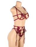 Plus Size Sexy 3pcs Red Embroidery Applique Bra Panty Set With Underwire Egypt
