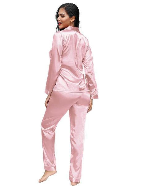 Pink silk long pajamas with frastaglio