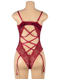 Cross Back Design Lace And Velour Stitching Teddy With Underwire