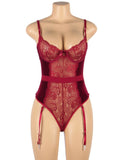 Cross Back Design Lace And Velour Stitching Teddy With Underwire