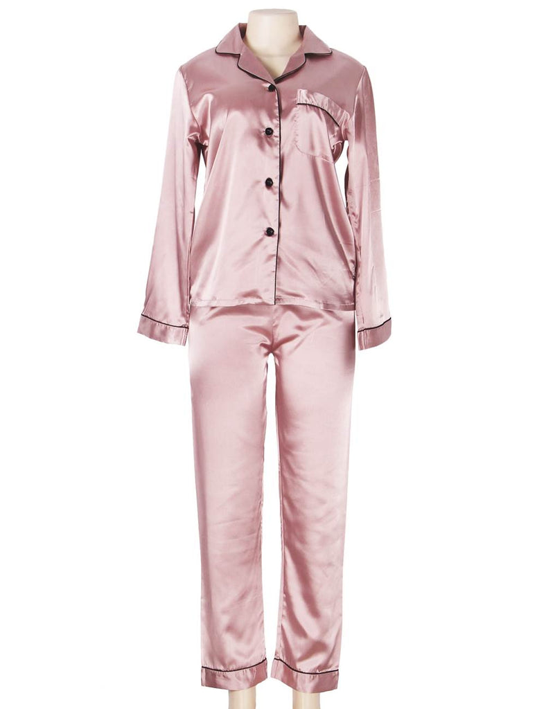 Long Sleeve Silk Pajamas Set Two Piece Set