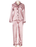 Long Sleeve Silk Pajamas Set Two Piece Set