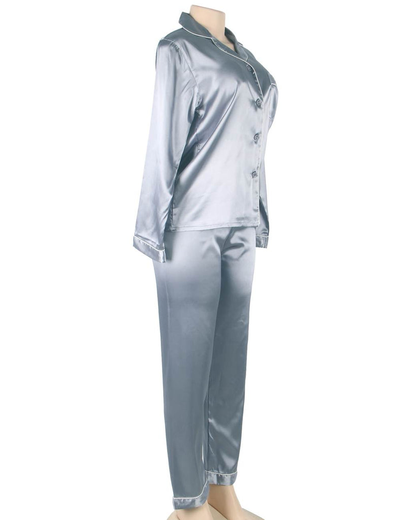 Long Sleeve Silk Pajamas Set Two Piece Set