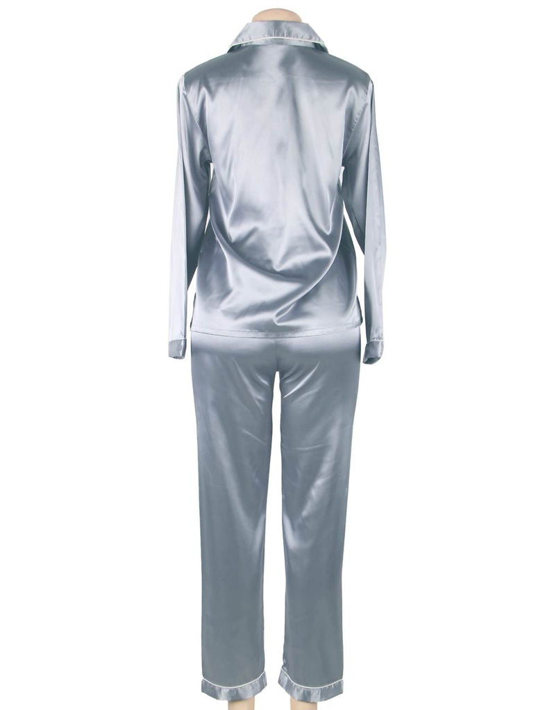 Long Sleeve Silk Pajamas Set Two Piece Set