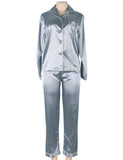 Long Sleeve Silk Pajamas Set Two Piece Set