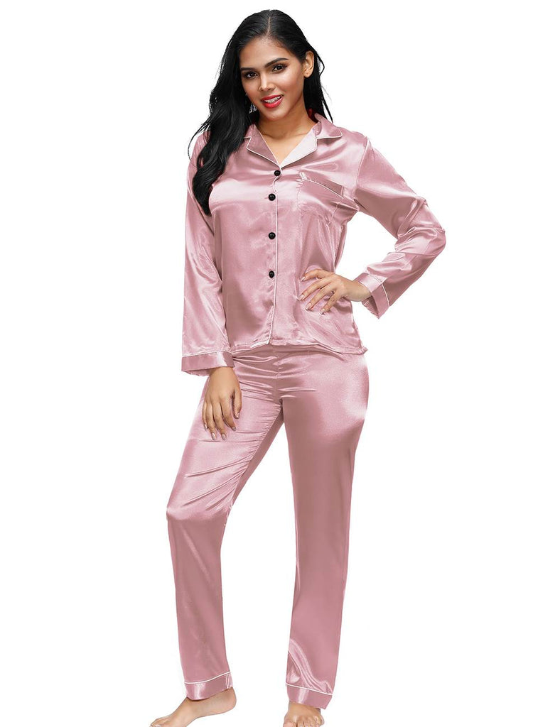Long Sleeve Silk Pajamas Set Two Piece Set