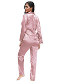 Long Sleeve Silk Pajamas Set Two Piece Set