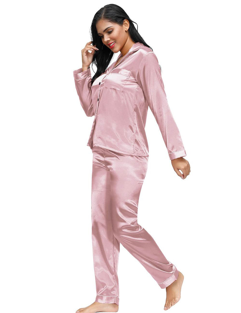 Long Sleeve Silk Pajamas Set Two Piece Set