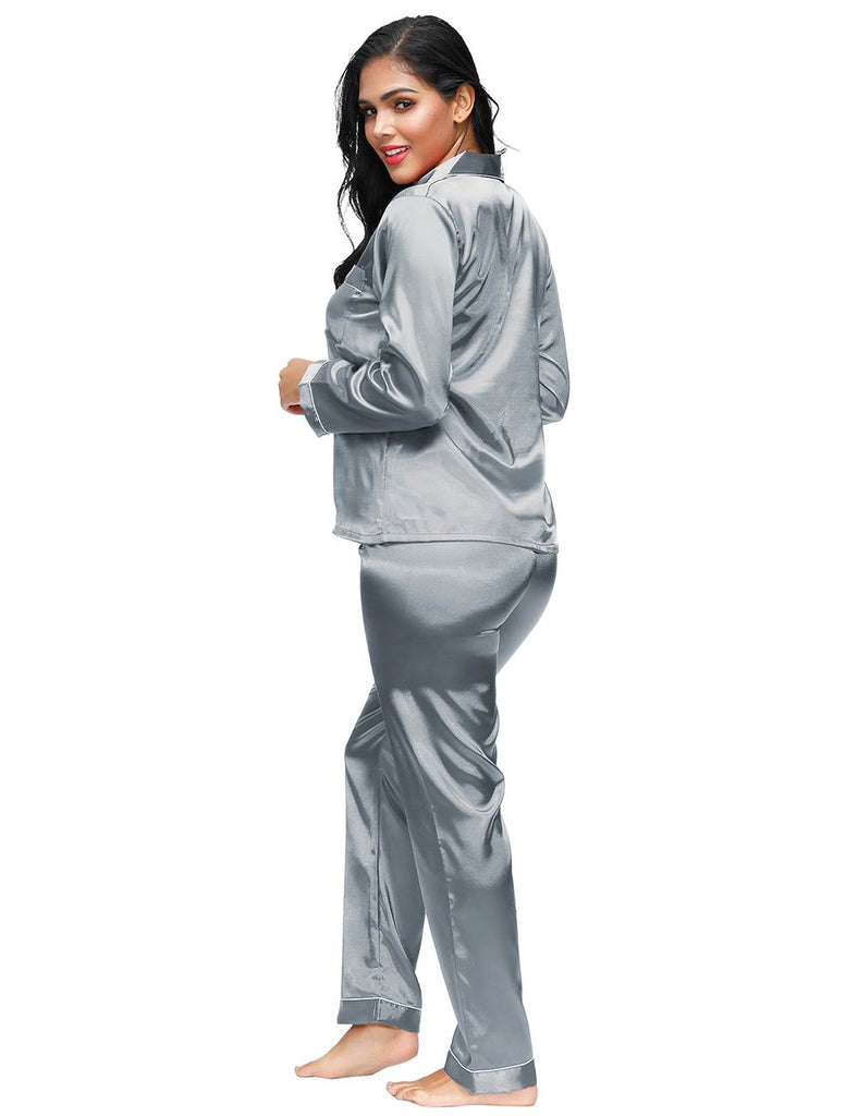 Long Sleeve Silk Pajamas Set Two Piece Set
