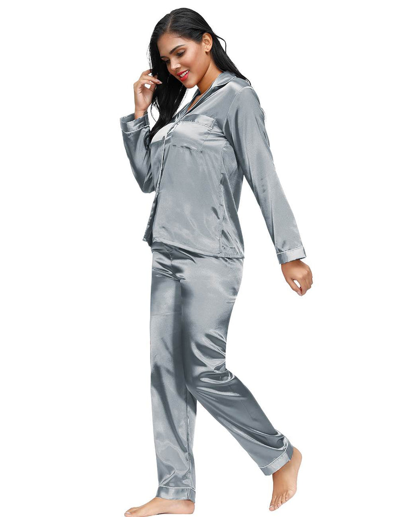 Long Sleeve Silk Pajamas Set Two Piece Set
