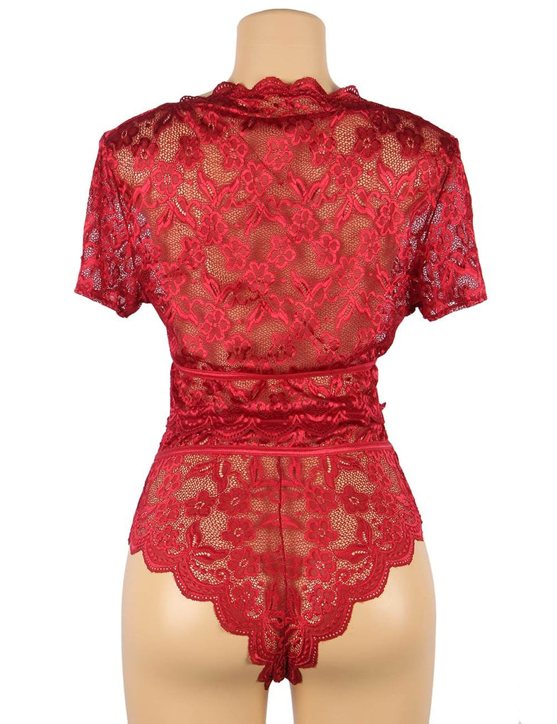 Naughty Sexy Girls High Waist Dark Red Full Lace Bra Panty Underwear