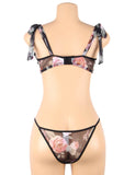 Floral Print Lace Bra Set With Underwire With Farawlaya