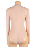 Black Long Sleeve Mesh Rhinestone Sexy Women Transparent Teddy