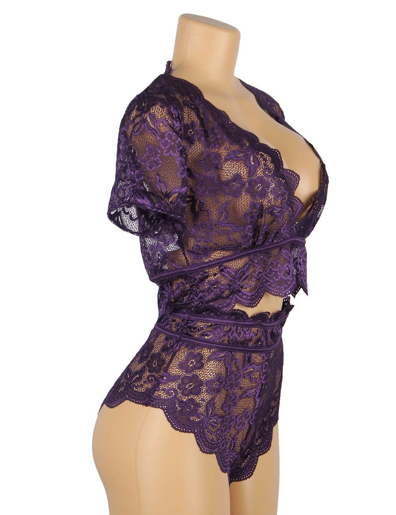 Naughty Sexy Girls High Waist Dark Red Full Lace Bra Panty Underwear