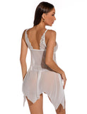With Farawlaya Black & White & Green Lace Stitching Irregular Skirt Perspective Babydoll