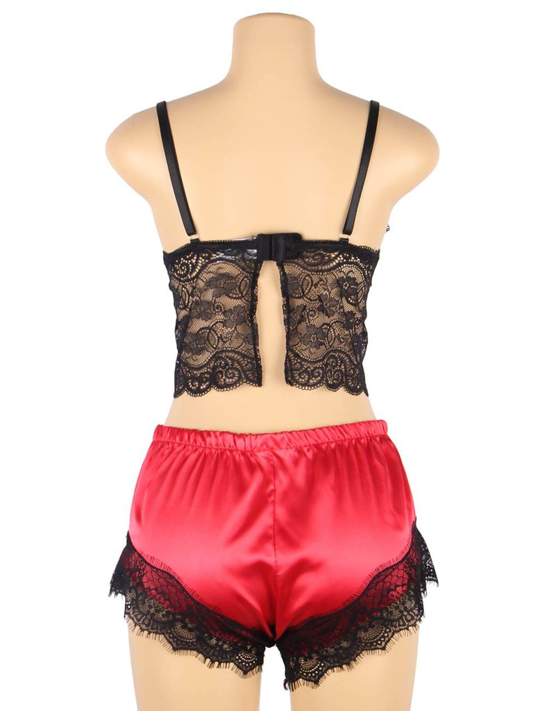 Lace Silk Camisole Home Casual Red Pajamas Set