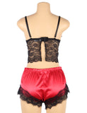 Lace Silk Camisole Home Casual Red Pajamas Set