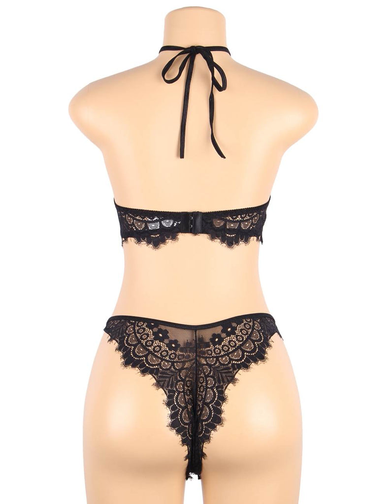 Floral Black Eyelash Lace Lingerie Bra Se