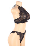 Floral Black Eyelash Lace Lingerie Bra Set