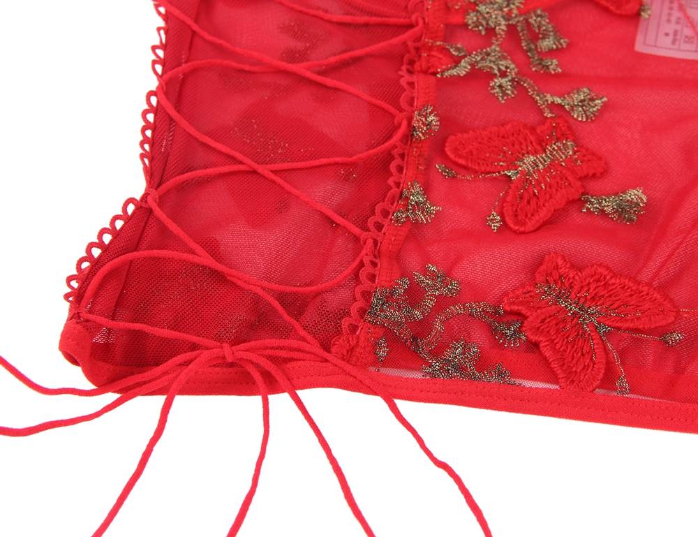 New Pink & Gray & Red Butterfly Pattern Embroidery Mesh Lingerie Set With Underwire