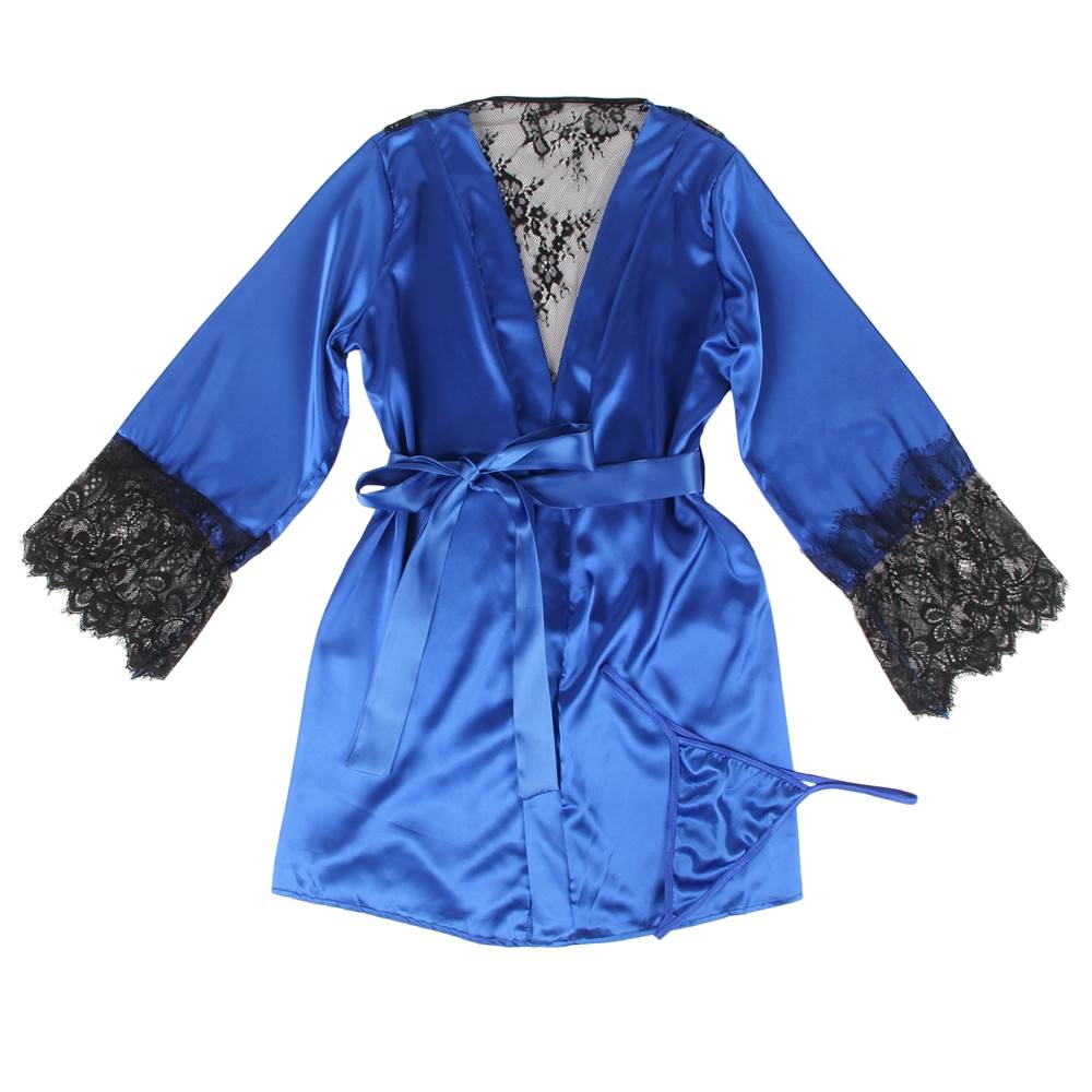 With Farawlaya Plus Size Silk Satin Lace Back Hollow Out Sexy Women Kimono Home