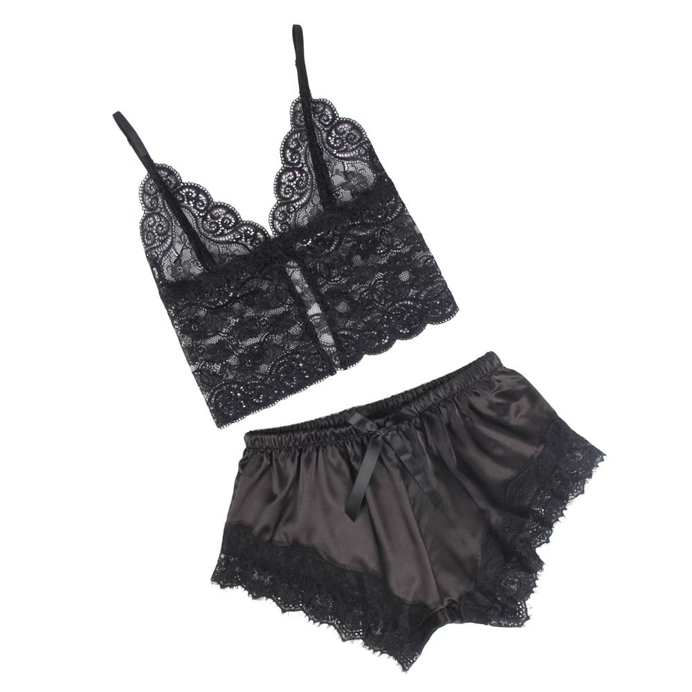 Lace Silk Camisole Home Casual Red Pajamas Set