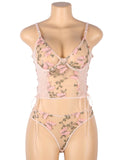 New Pink & Gray & Red Butterfly Pattern Embroidery Mesh Lingerie Set With Underwire
