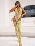With Farawlaya Sexy Lace Sleeveless See-Through Backless Deep V-Neck Bodysuit With Stocking