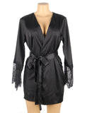 With Farawlaya Plus Size Silk Satin Lace Back Hollow Out Sexy Women Kimono Home