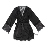 With Farawlaya Plus Size Silk Satin Lace Back Hollow Out Sexy Women Kimono Home