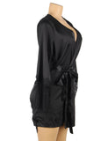 With Farawlaya Plus Size Silk Satin Lace Back Hollow Out Sexy Women Kimono Home