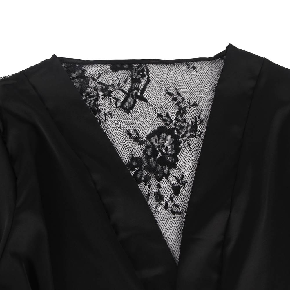 With Farawlaya Plus Size Silk Satin Lace Back Hollow Out Sexy Women Kimono Home