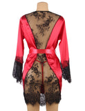 With Farawlaya Plus Size Silk Satin Lace Back Hollow Out Sexy Women Kimono Home