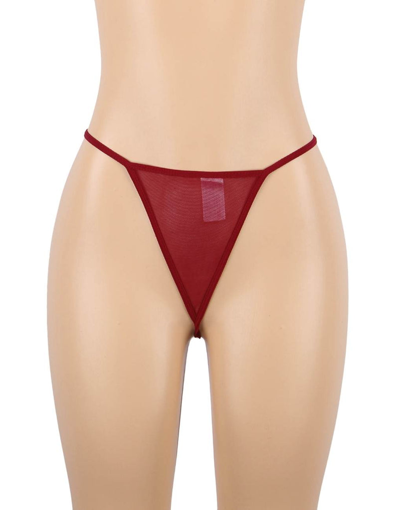 Sexy Red & Purple & Black & White Slim Deep V Neck Lace Sleepwear With Thong
