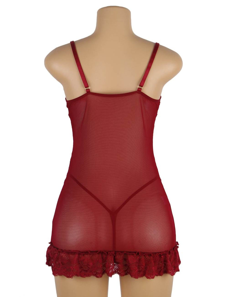 Sexy Red & Purple & Black & White Slim Deep V Neck Lace Sleepwear With Thong