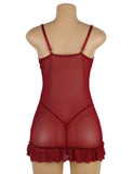 Sexy Red & Purple & Black & White Slim Deep V Neck Lace Sleepwear With Thong