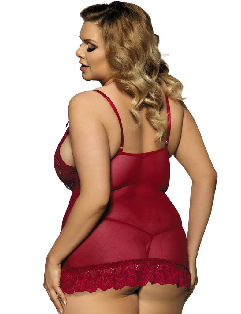 Sexy Red & Purple & Black & White Slim Deep V Neck Lace Sleepwear With Thong