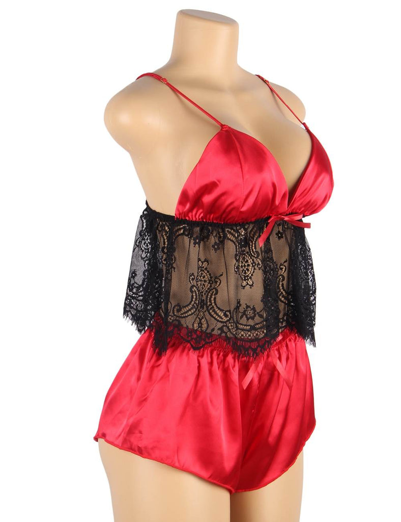 Hollow Sexy Sleepwear Satin Lace Splicing Pajama Sets
