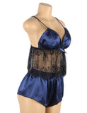 Hollow Sexy Sleepwear Satin Lace Splicing Pajama Sets