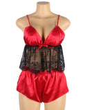 New Hollow Sexy Sleepwear Satin Lace Splicing Pajama Sets