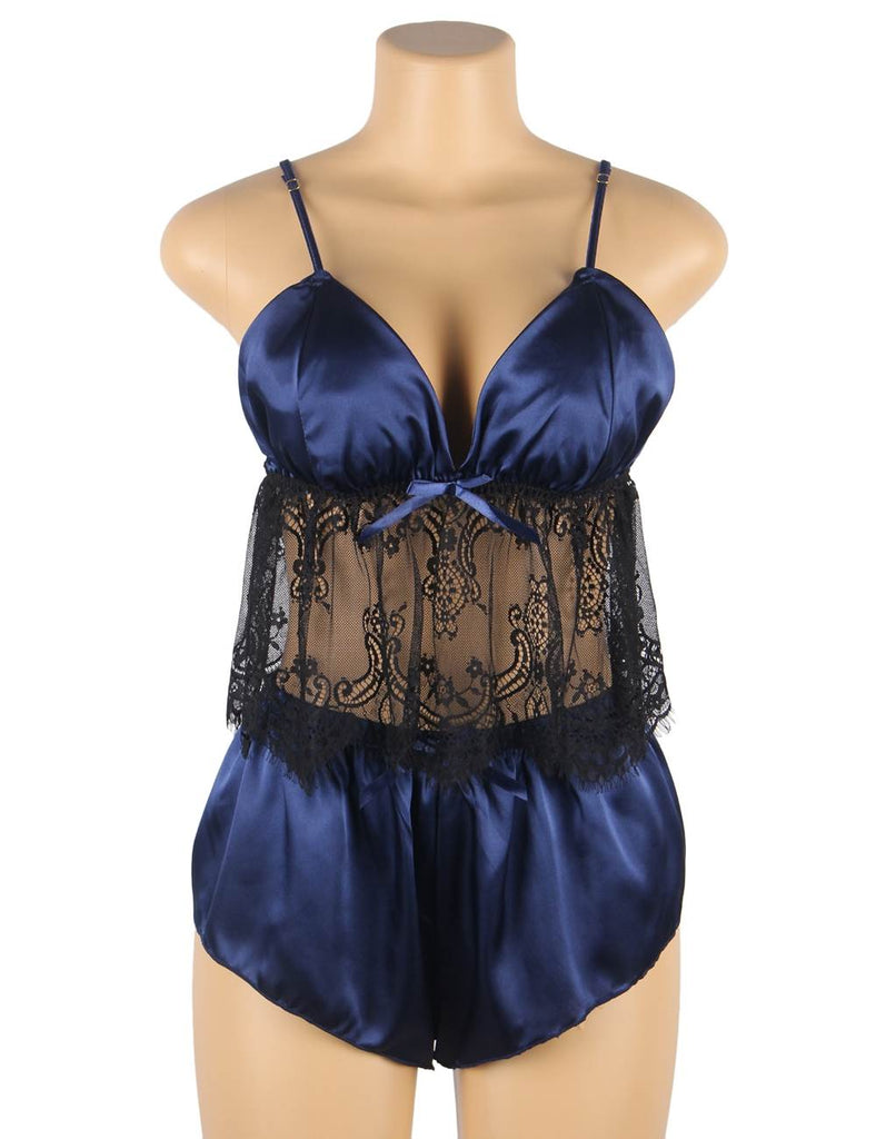 New Hollow Sexy Sleepwear Satin Lace Splicing Pajama Sets