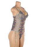 Exquisite Embroidery Mesh Bodysuit With Underwire